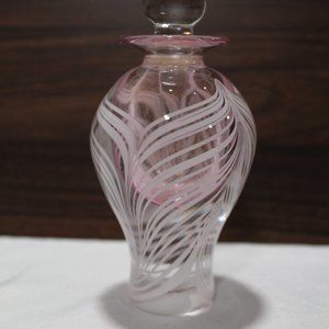 Hand Blown Glass White & Pink Perfume Bottle with Stopper - Signed Emil R
